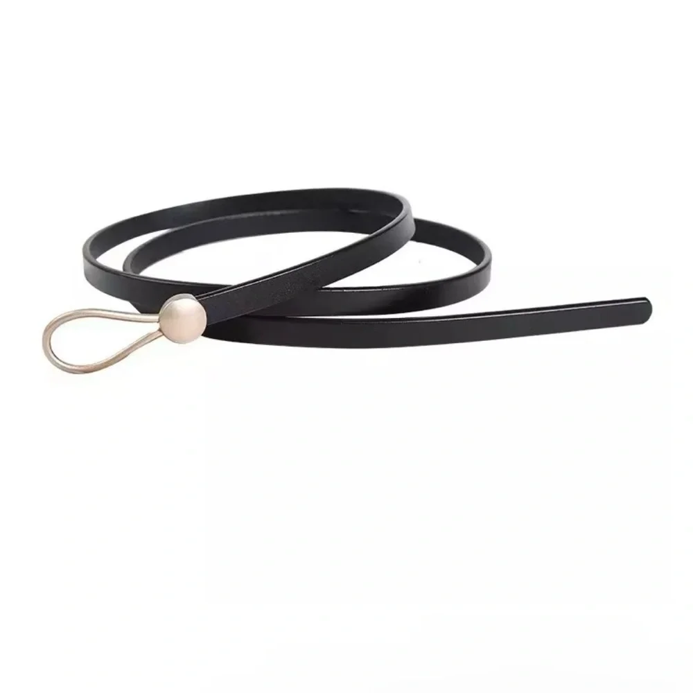 Black Trendy Knotted Skinny Thin Belt For Women Classic Solid Color Faux Leather